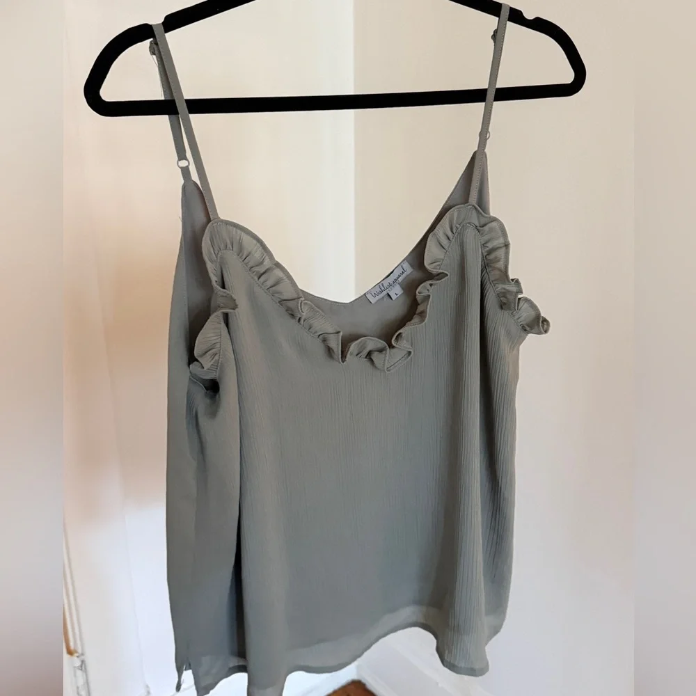 Sage Green Ruffle V-Neck Spaghetti Strap Camisole - Picture 2 of 5